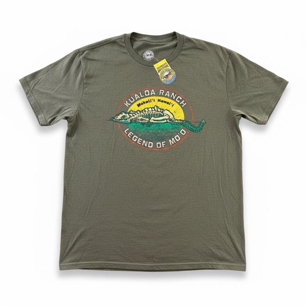 The Duck Co. Kualoa Ranch Legend of Mo'o T Shirt Men's L Olive Green Hawaii NWT